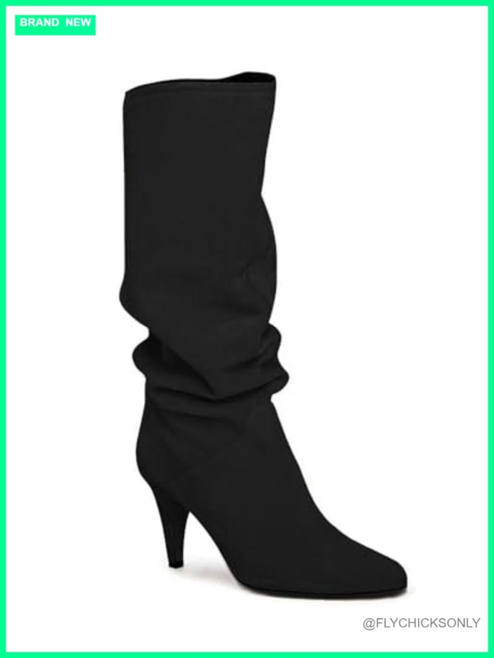 Womens Wide Calf Knee High Slouchy Boots Kitten Heel Pointed Toe Pull On